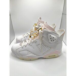 Air Jordan 6 Retro Gold Hoops Sneakers White Pink Womens Size 9